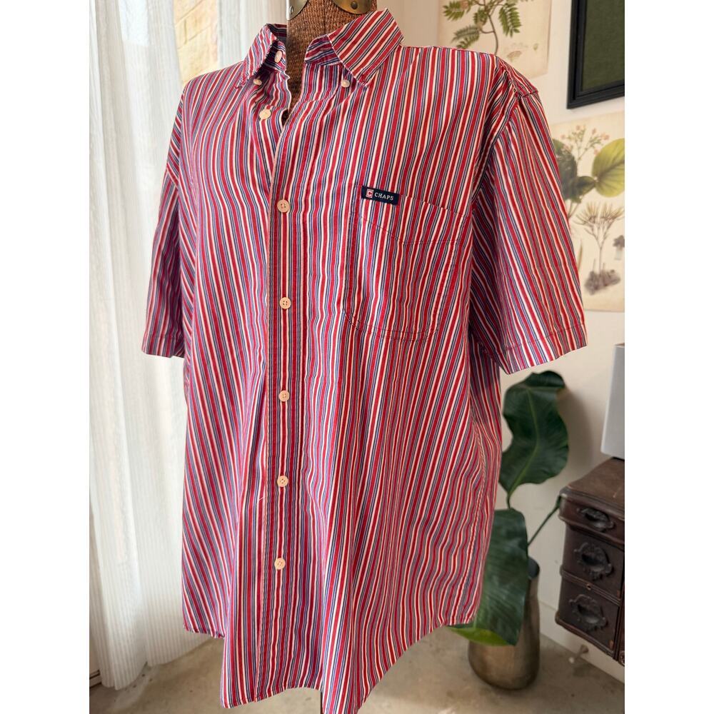 Chaps Red White Blue Striped Button Up Shirt Men’s Large Patriotic Americana